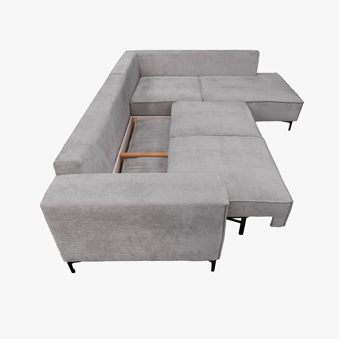 SAYLA Canapé d'angle convertible en tissu gris clair - Angle droit