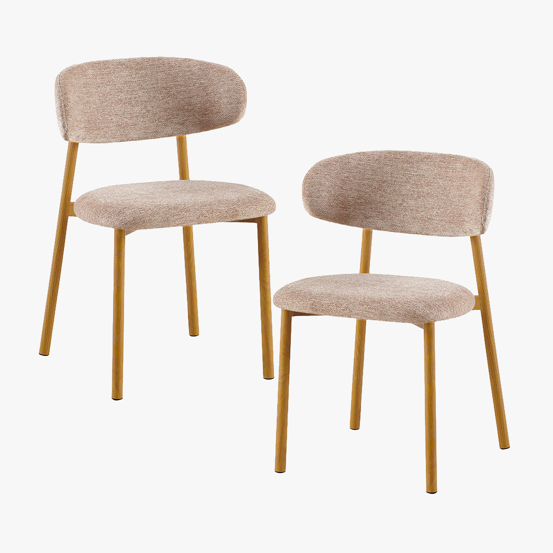 COCO Lot de 2 chaises en tissu taupe piètement en métal couleur bois