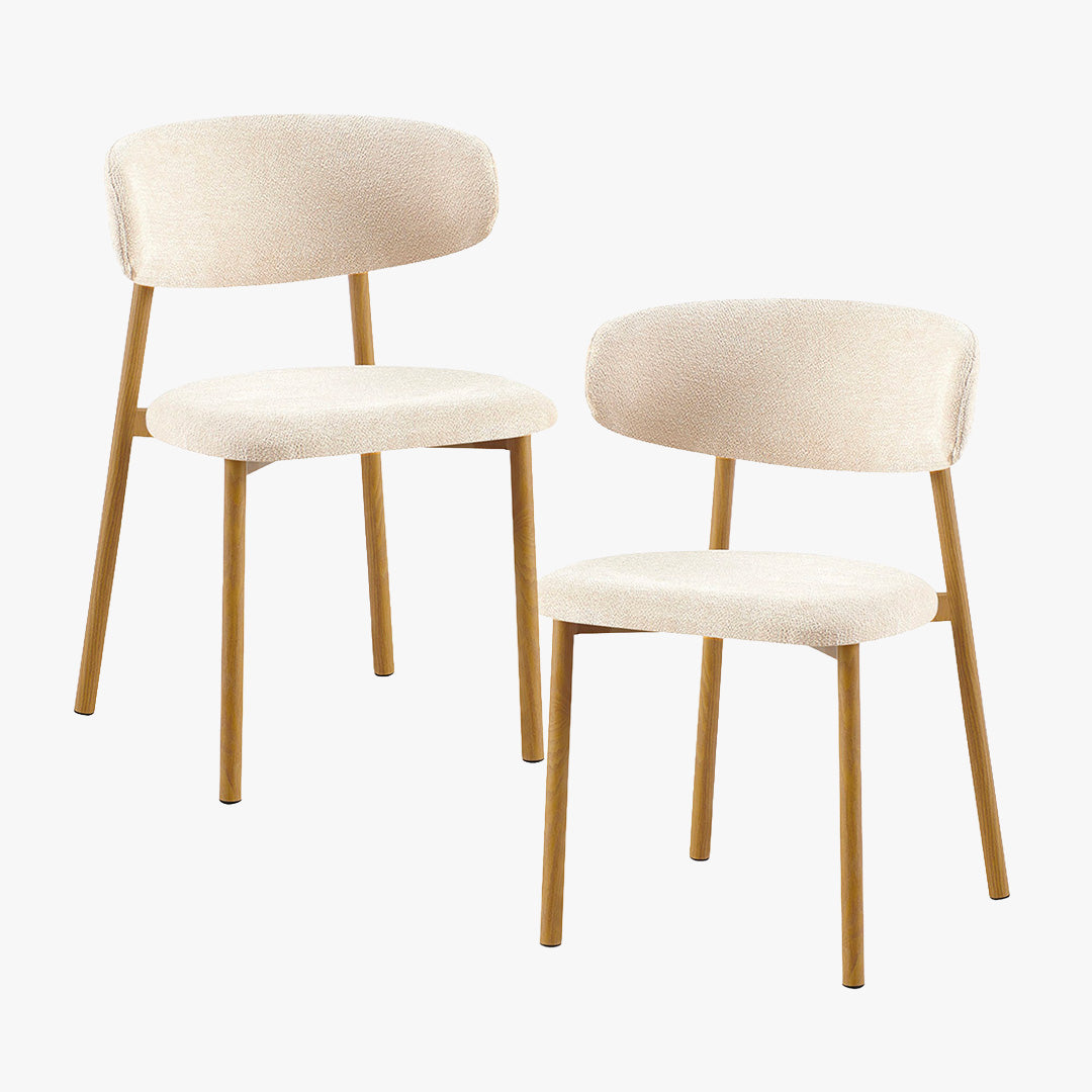 COCO Lot de 2 chaises en tissu beige piètement en métal couleur bois