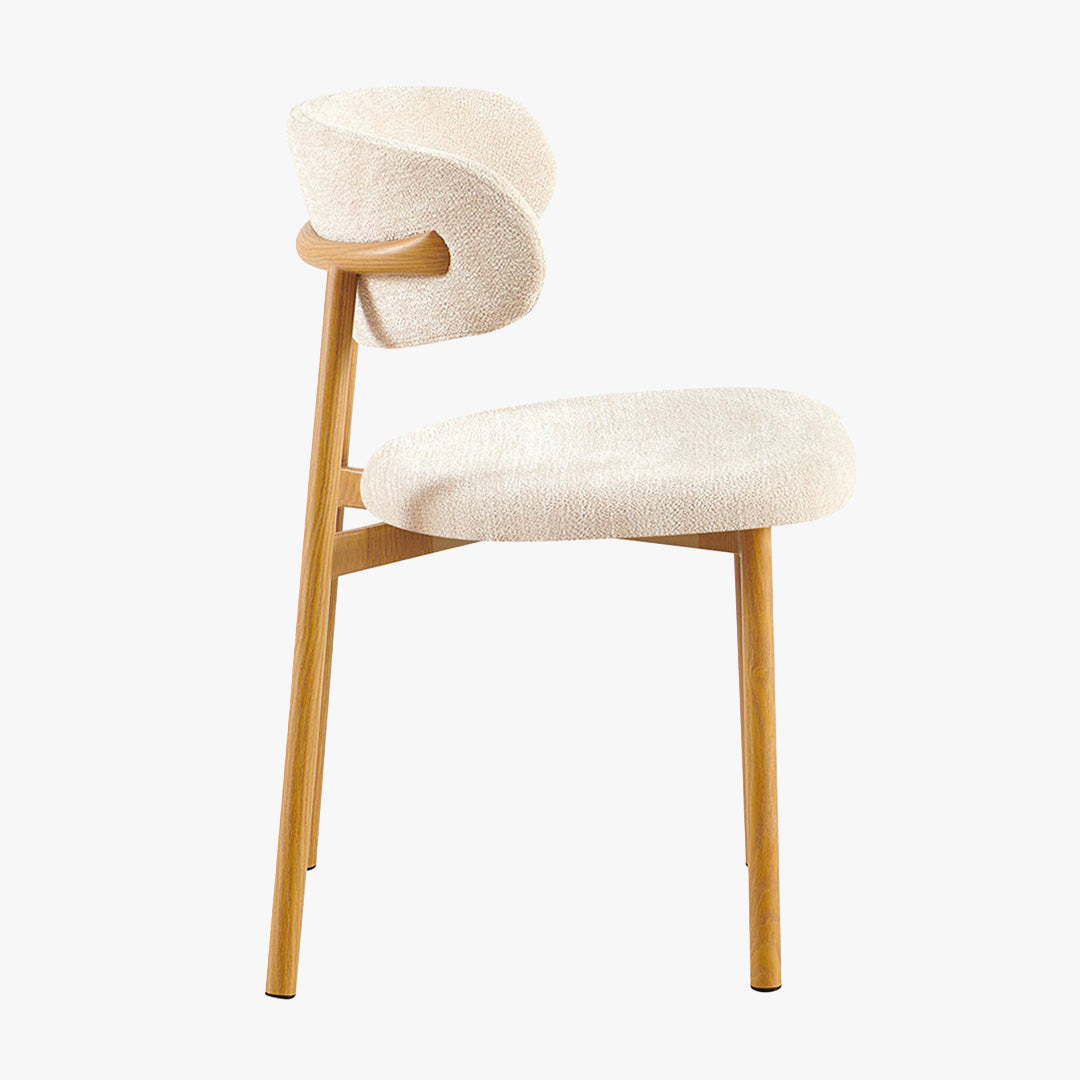 COCO Lot de 2 chaises en tissu beige piètement en métal couleur bois