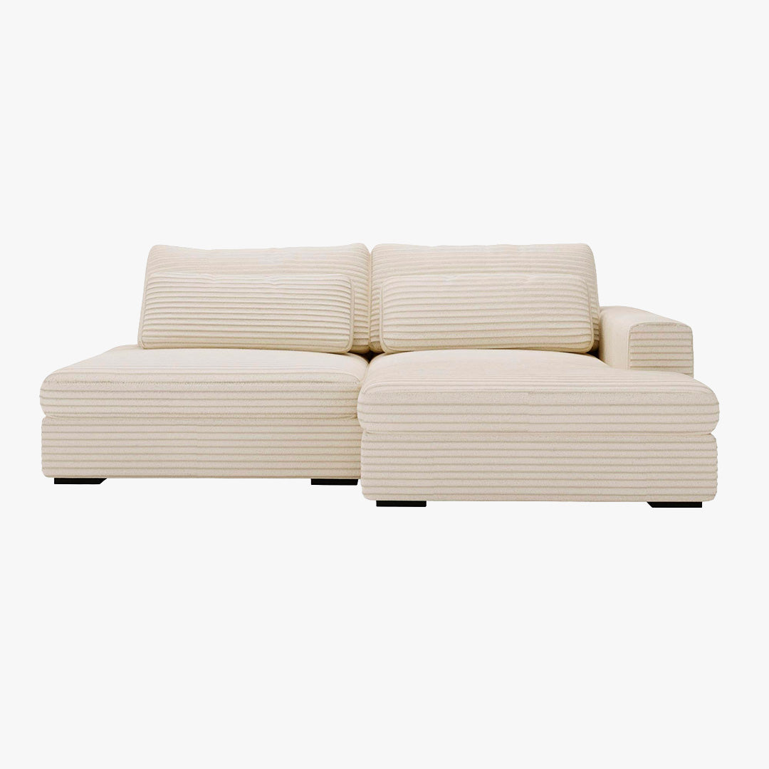 AYDA Canapé d'angle convertible avec coffre en velours gros côtelé beige - Angle droit
