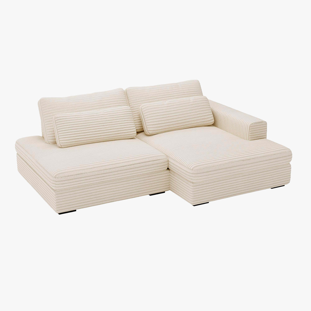 AYDA Canapé d'angle convertible avec coffre en velours gros côtelé beige - Angle droit