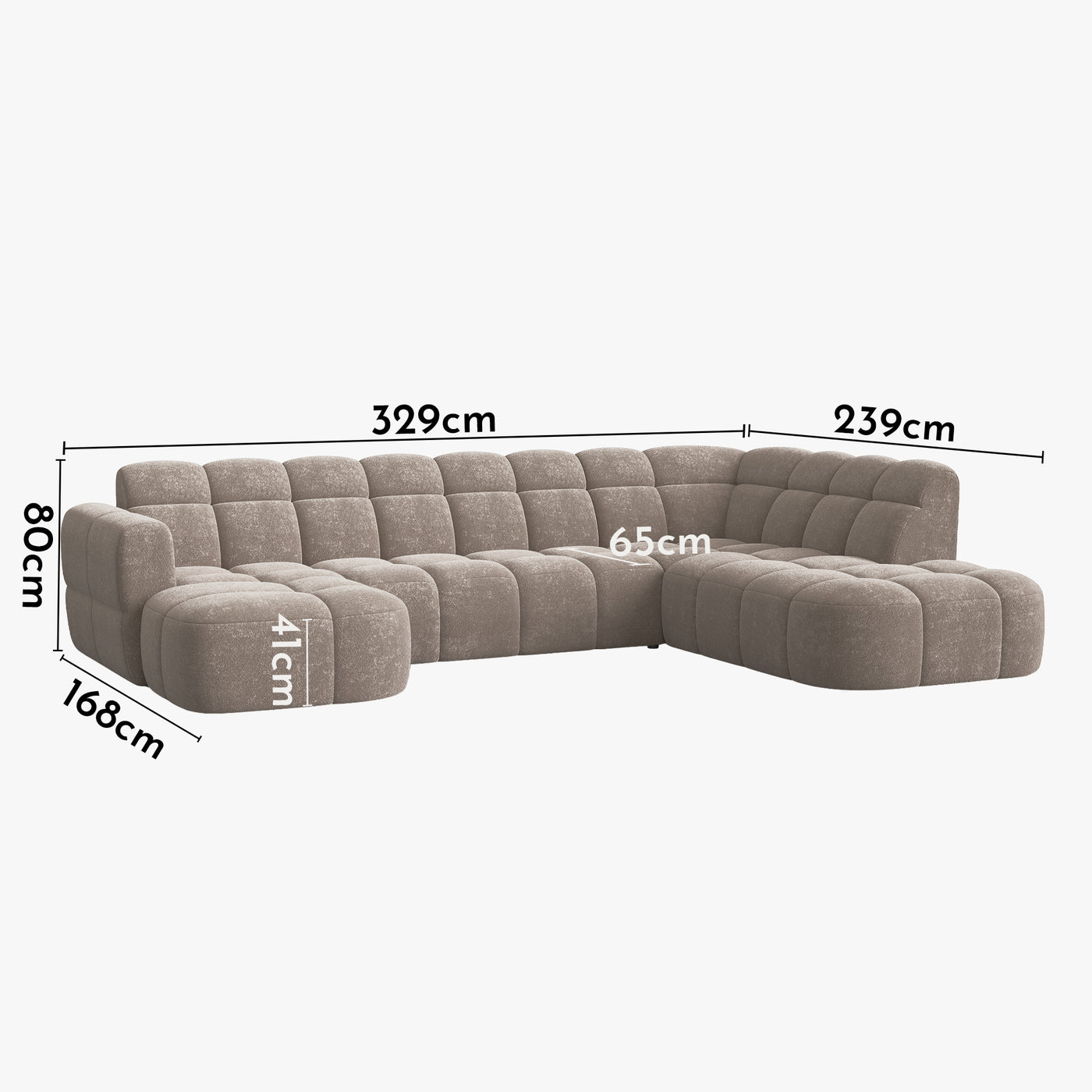 BELIZ XL Canapé panoramique tissu taupe - Angle gauche