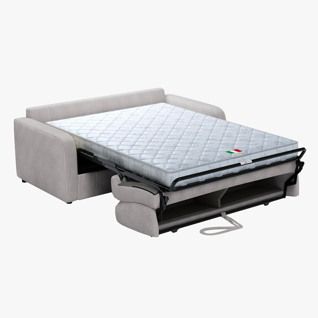 OLIVIER Canapé 3 places convertible en velours côtelé gris matelas Memory 14 cm