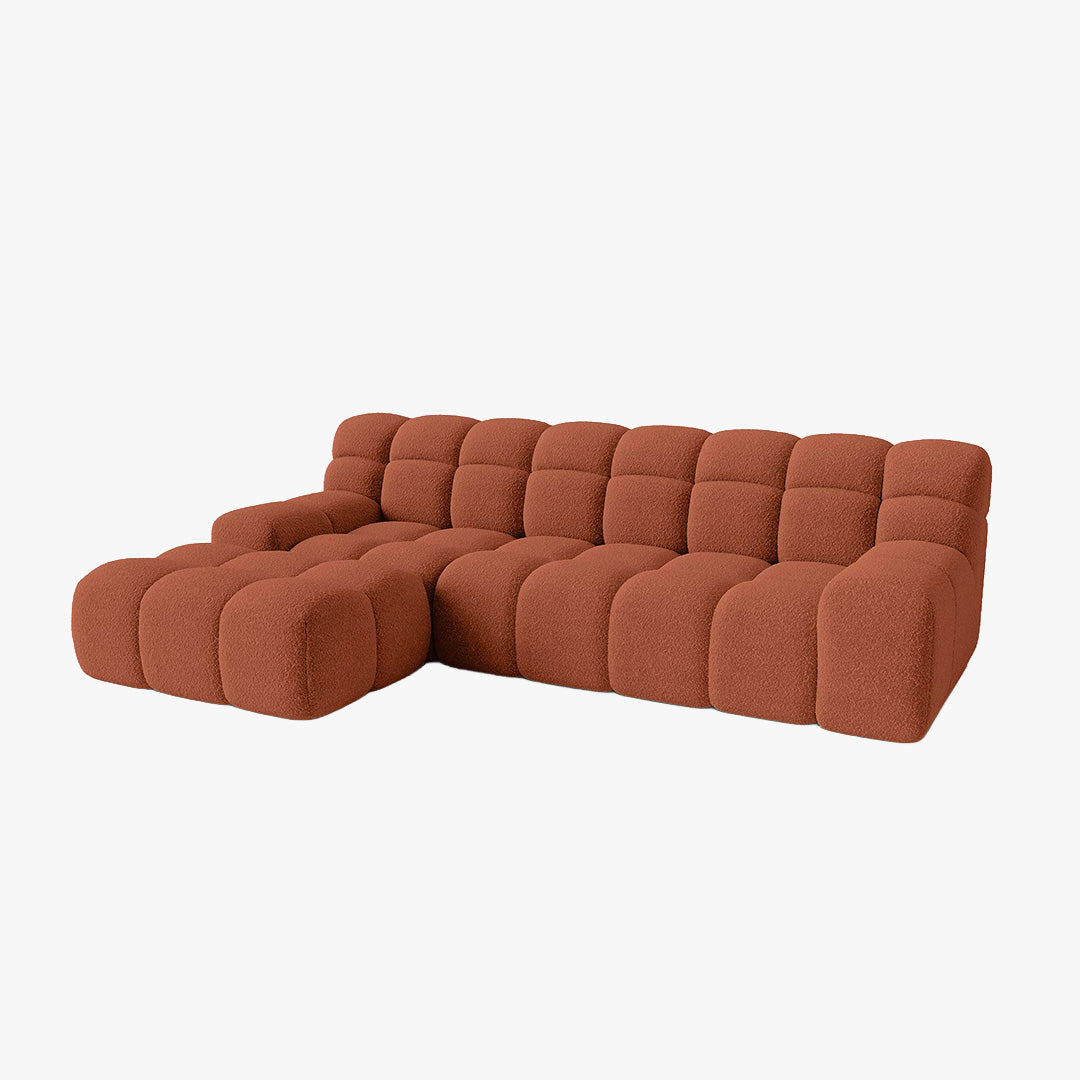 SERENA Canapé d'angle tissu bouclette orange - Angle gauche