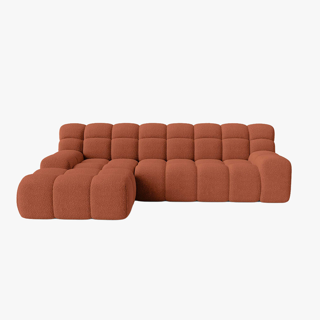 SERENA Canapé d'angle tissu bouclette orange - Angle gauche