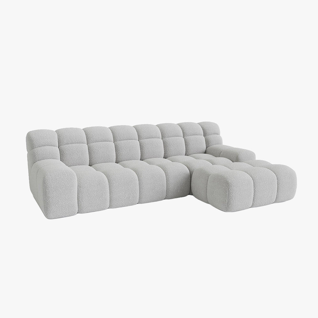 SERENA Canapé d'angle tissu bouclette gris clair - Angle droit