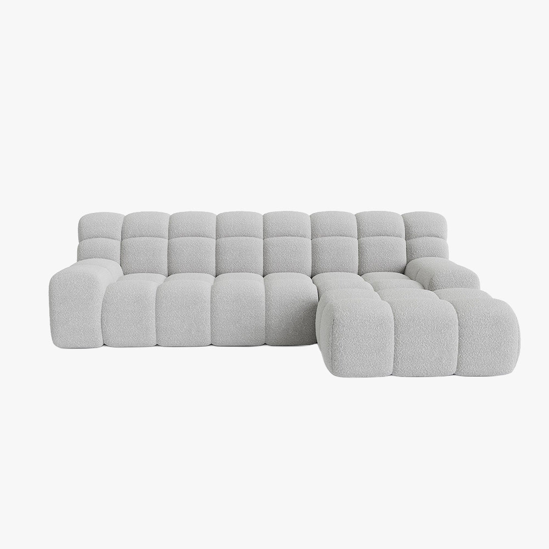 SERENA Canapé d'angle tissu bouclette gris clair - Angle droit