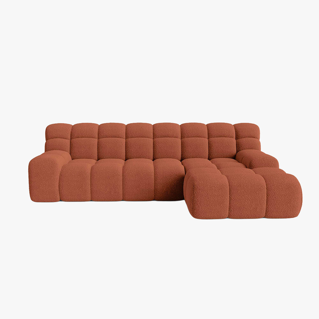 SERENA Canapé d'angle tissu bouclette orange - Angle droit