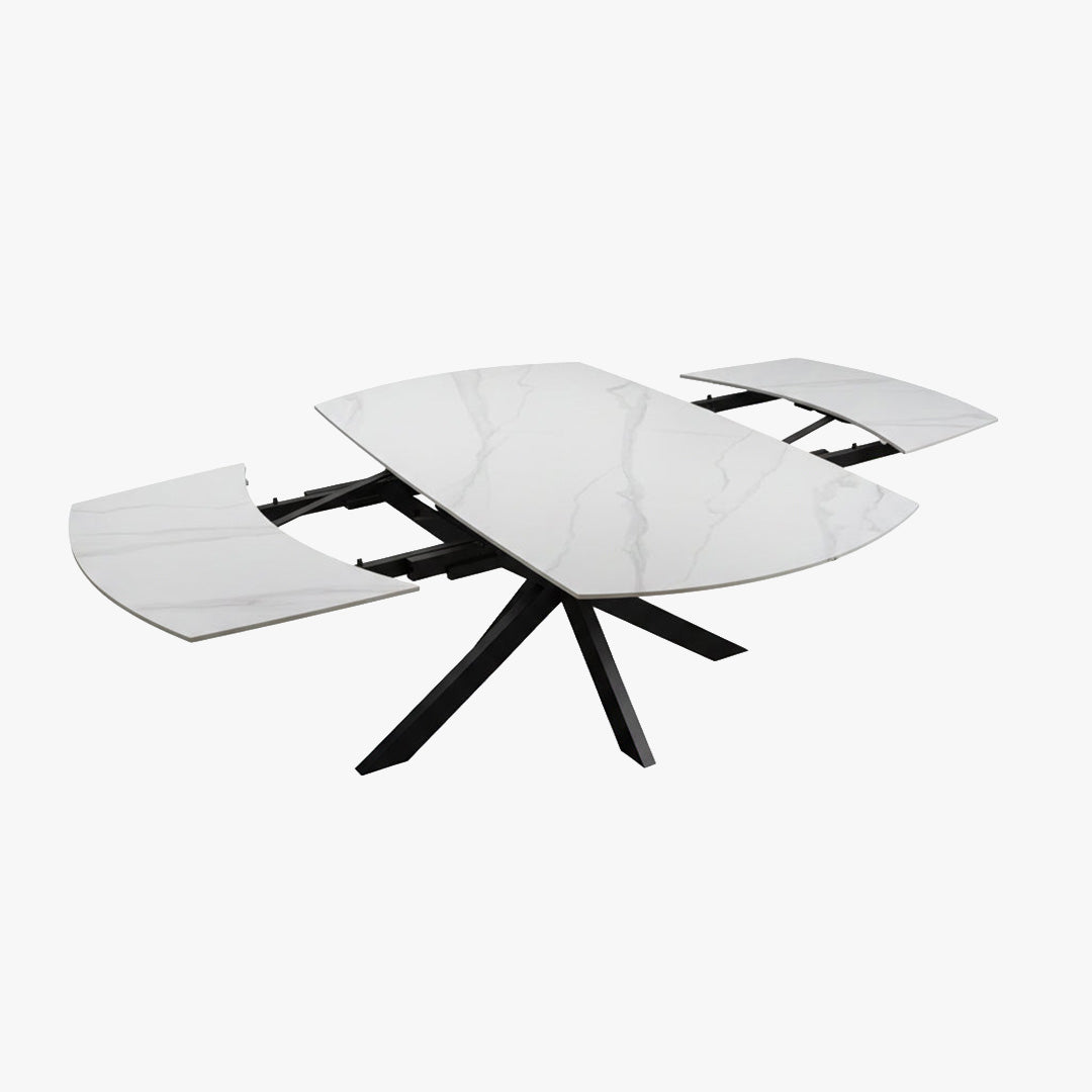 ARES Table à manger extensible en pierre frittée blanc et métal noir