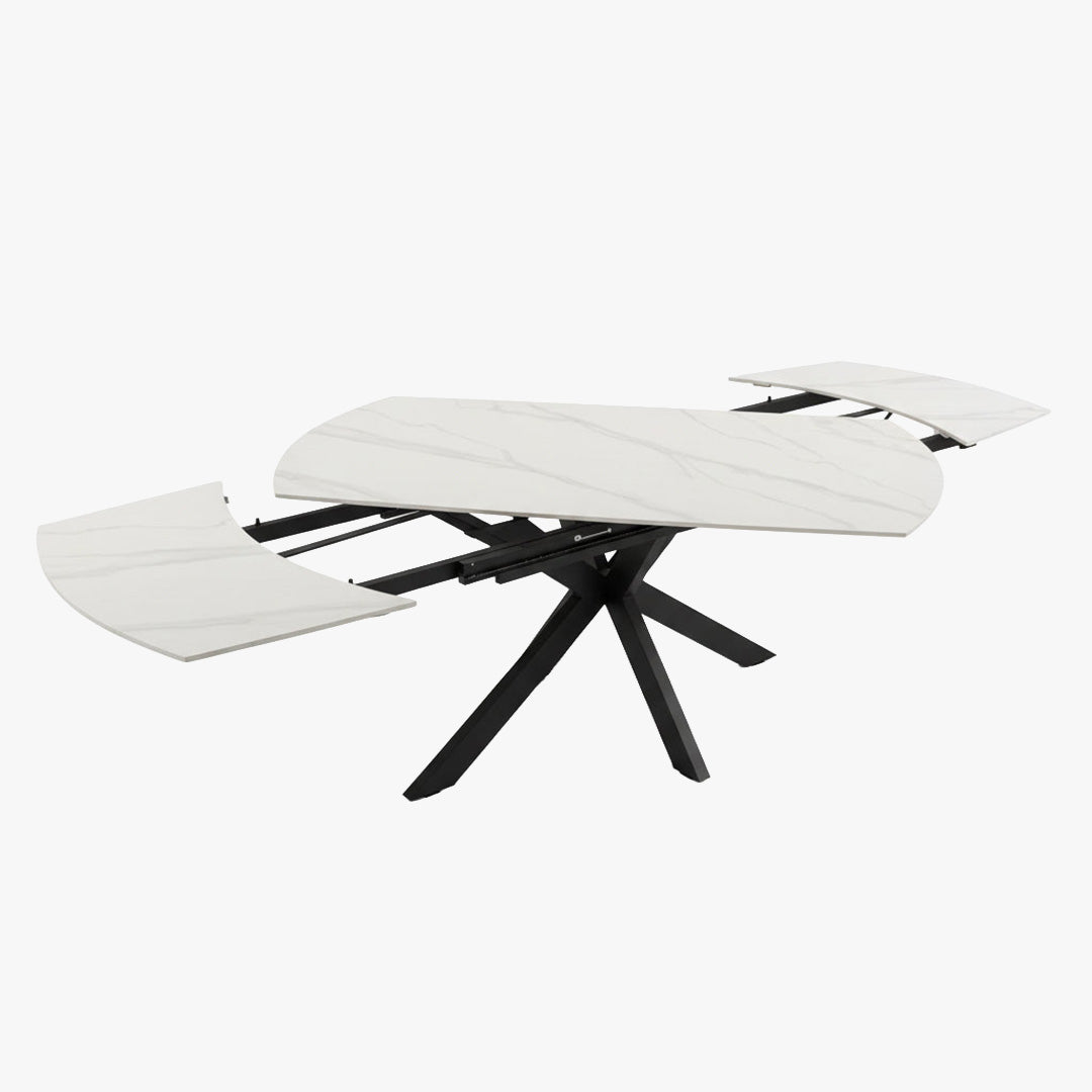 ARES Table à manger extensible en pierre frittée blanc et métal noir