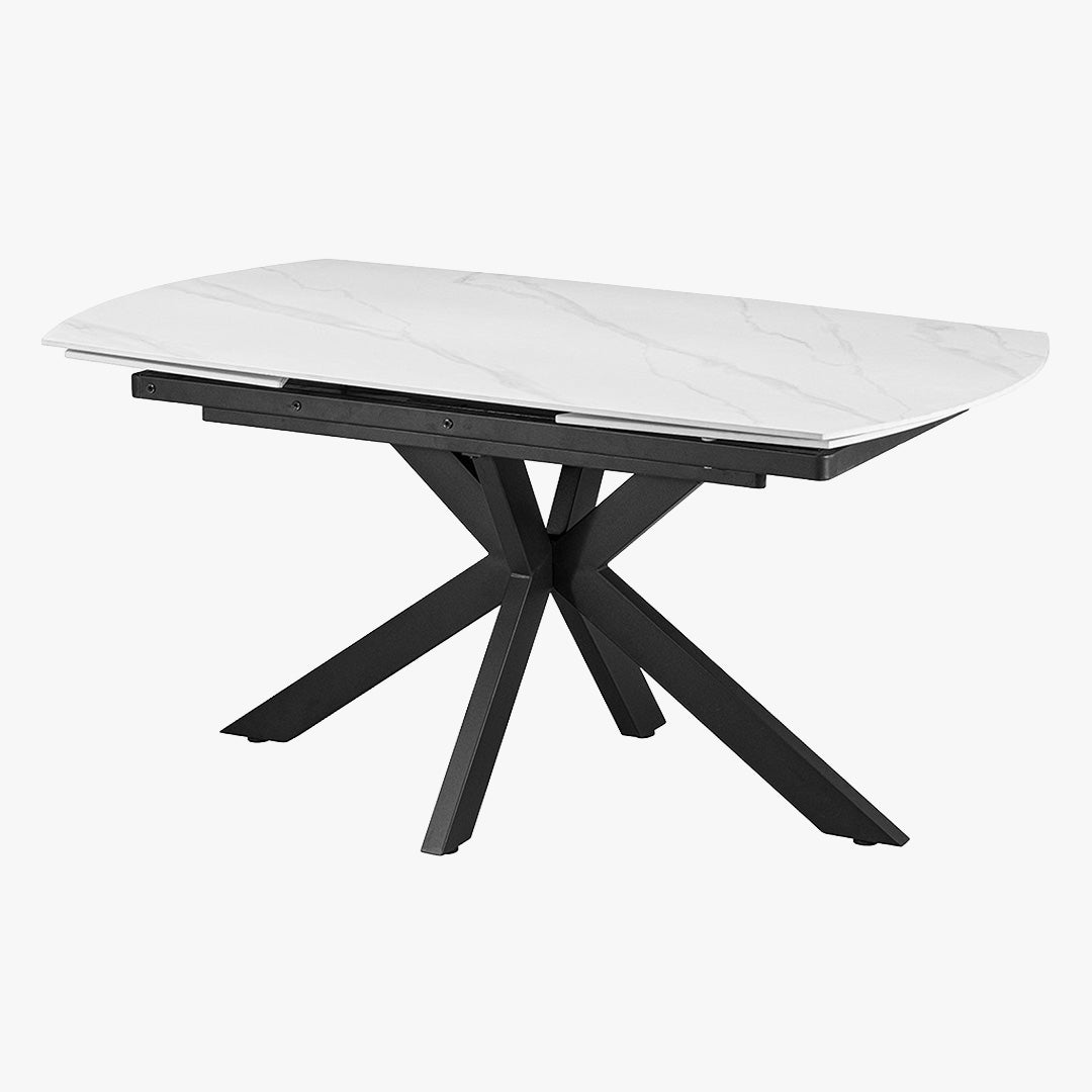 ARES Table à manger extensible en pierre frittée blanc et métal noir
