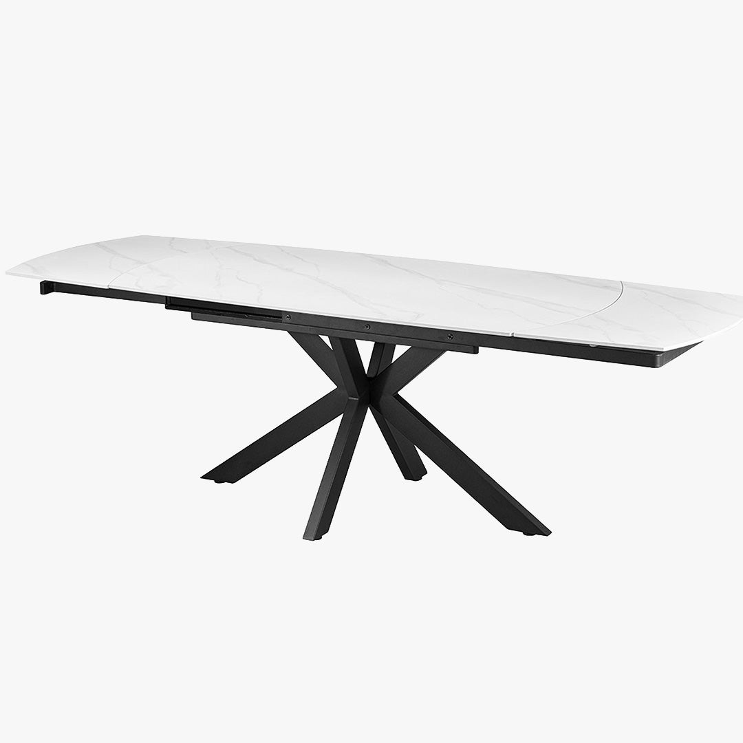 ARES Table à manger extensible en pierre frittée blanc et métal noir