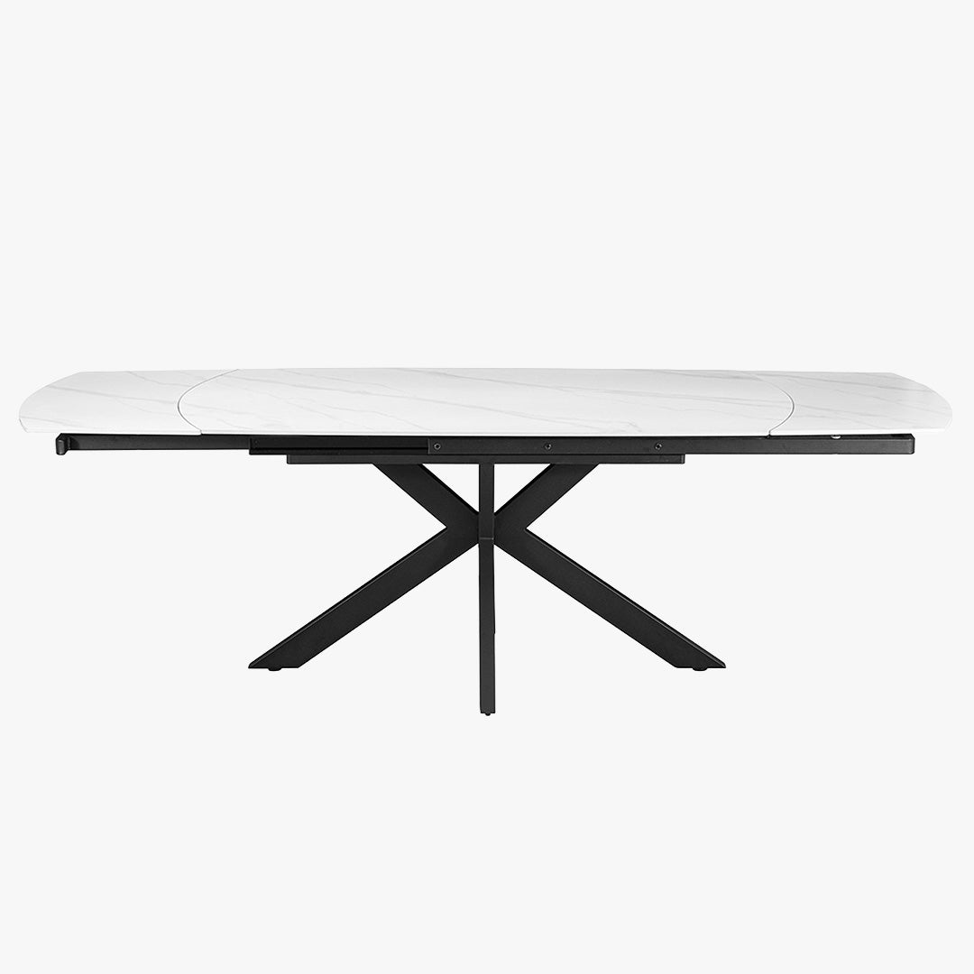 ARES Table à manger extensible en pierre frittée blanc et métal noir