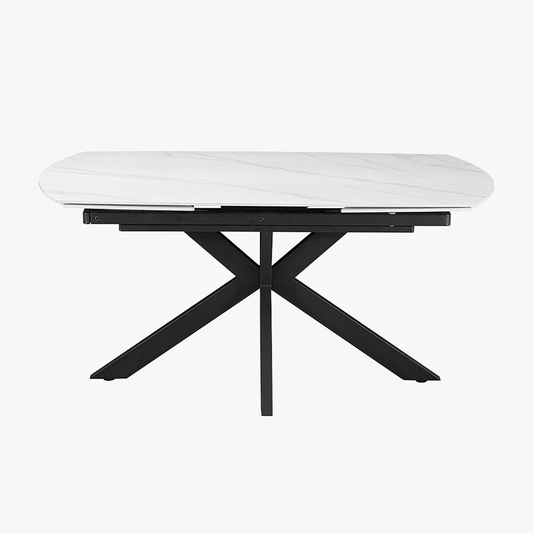 ARES Table à manger extensible en pierre frittée blanc et métal noir