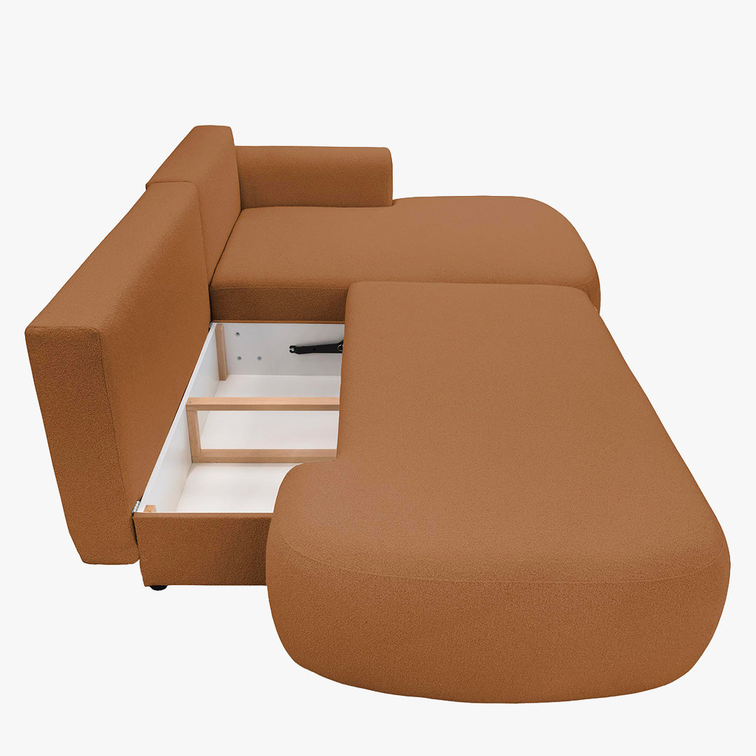 TYLAN Canapé d’angle convertible avec coffre effet peau de mouton orange - Angle droit