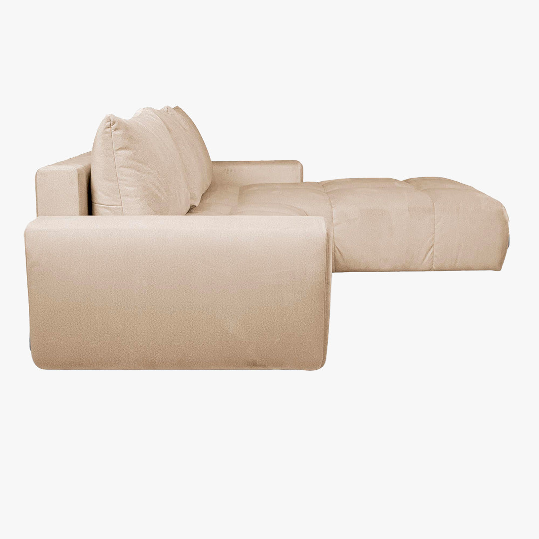 LYGIE Canapé d'angle convertible avec coffre en velours beige - Angle droit