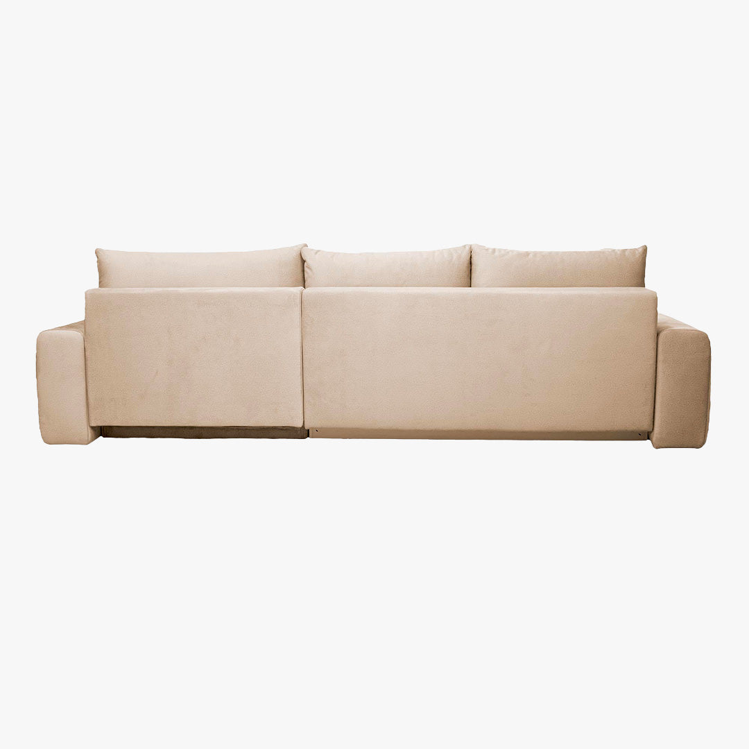 LYGIE Canapé d'angle convertible avec coffre en velours beige - Angle droit