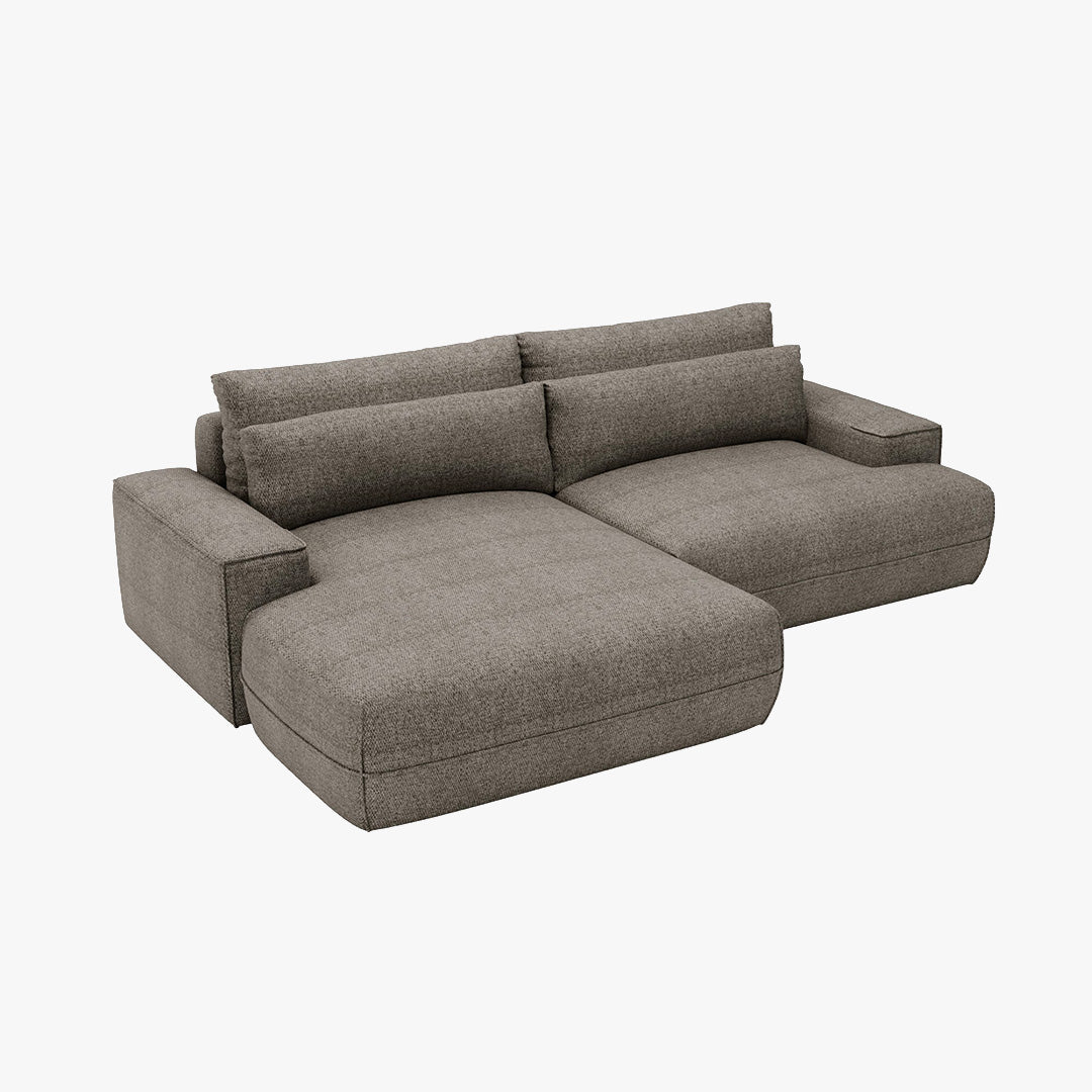 NOEMIA Canapé d'angle convertible avec coffre en tissu taupe - Angle gauche