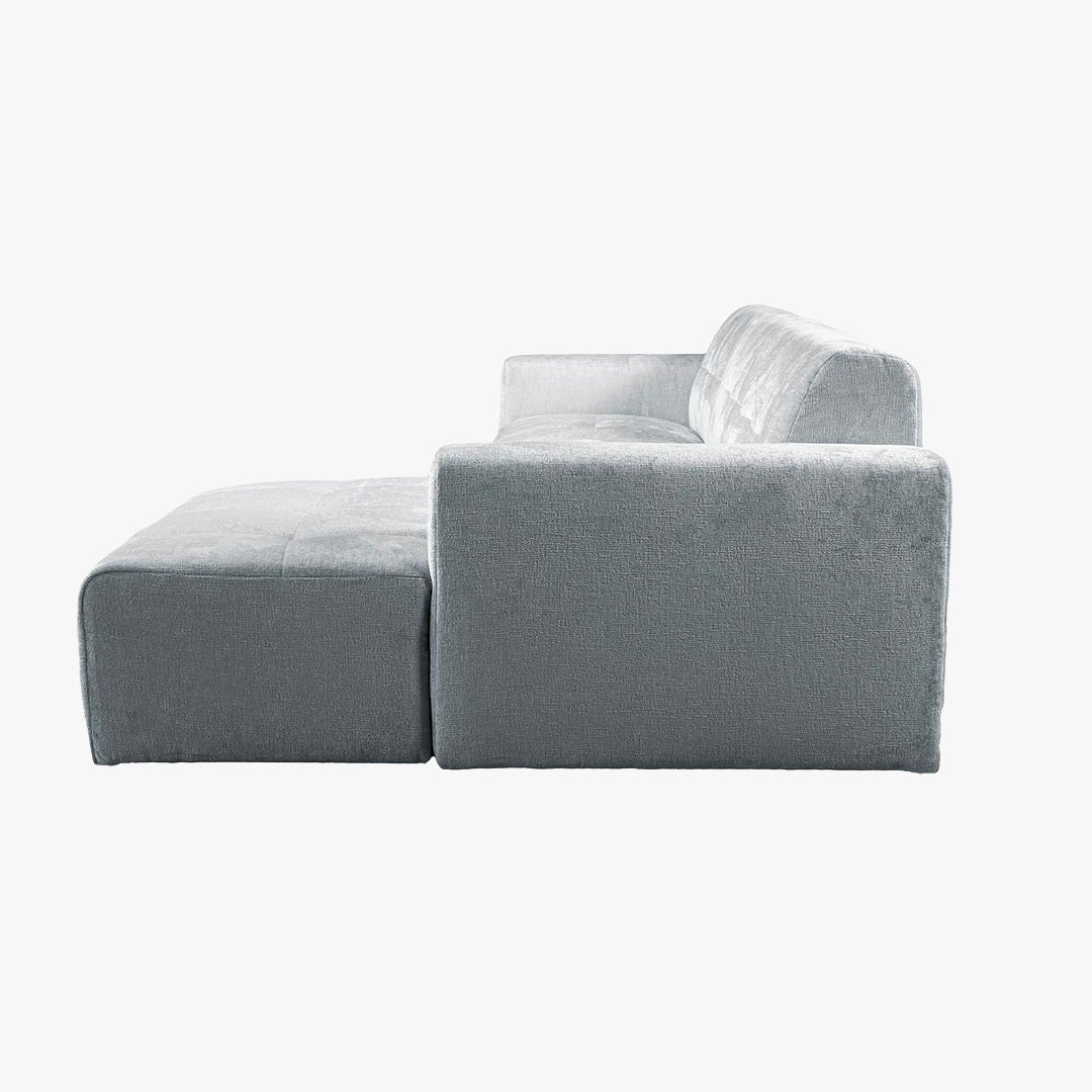 CYNDA Canapé d'angle en tissu capitonné gris - Angle droit