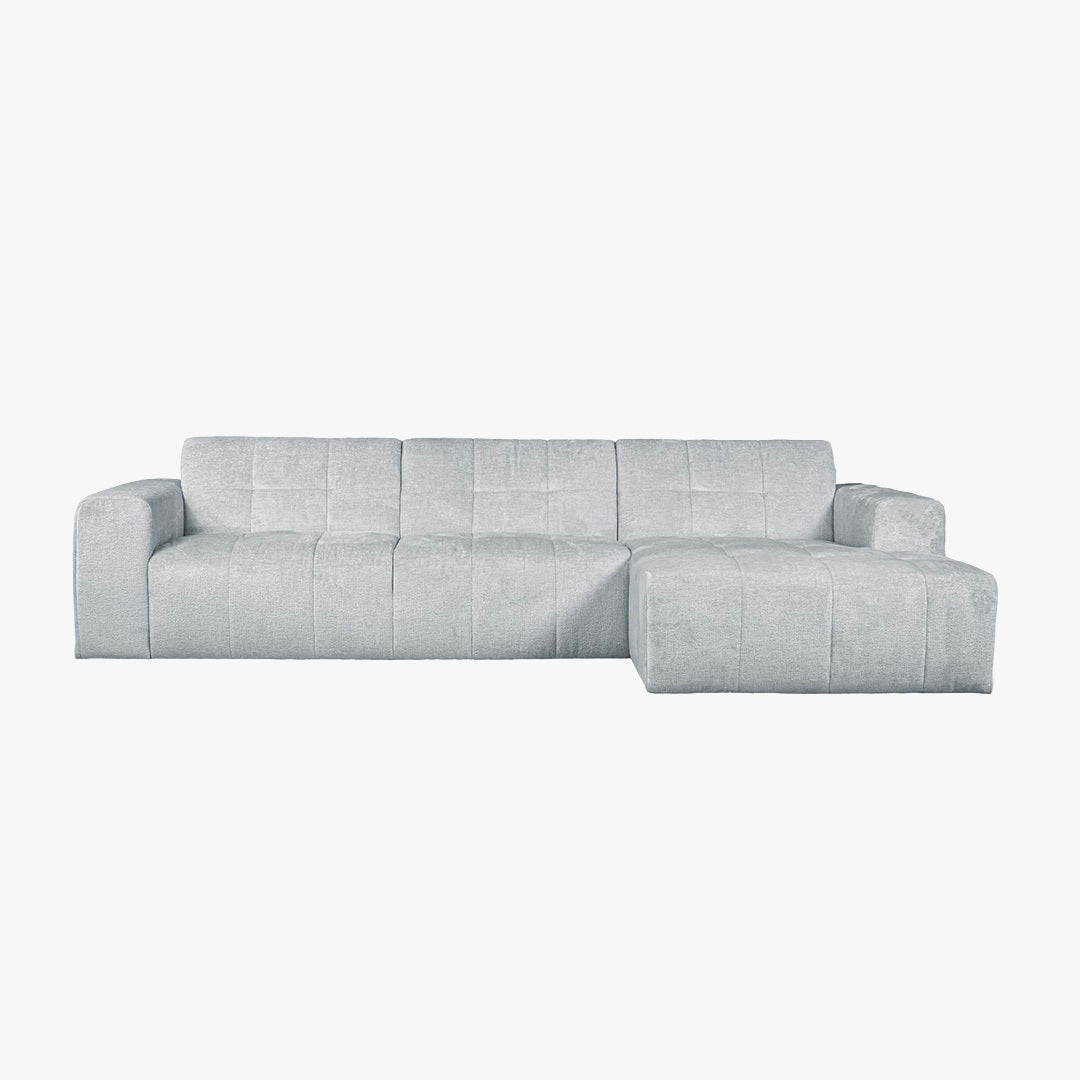 CYNDA Canapé d'angle en tissu capitonné gris - Angle droit