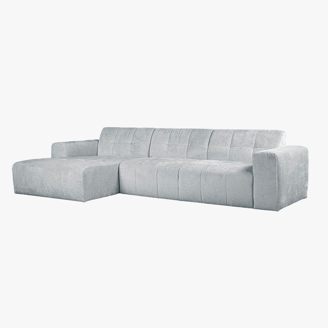 CYNDA Canapé d'angle en tissu capitonné gris - Angle gauche
