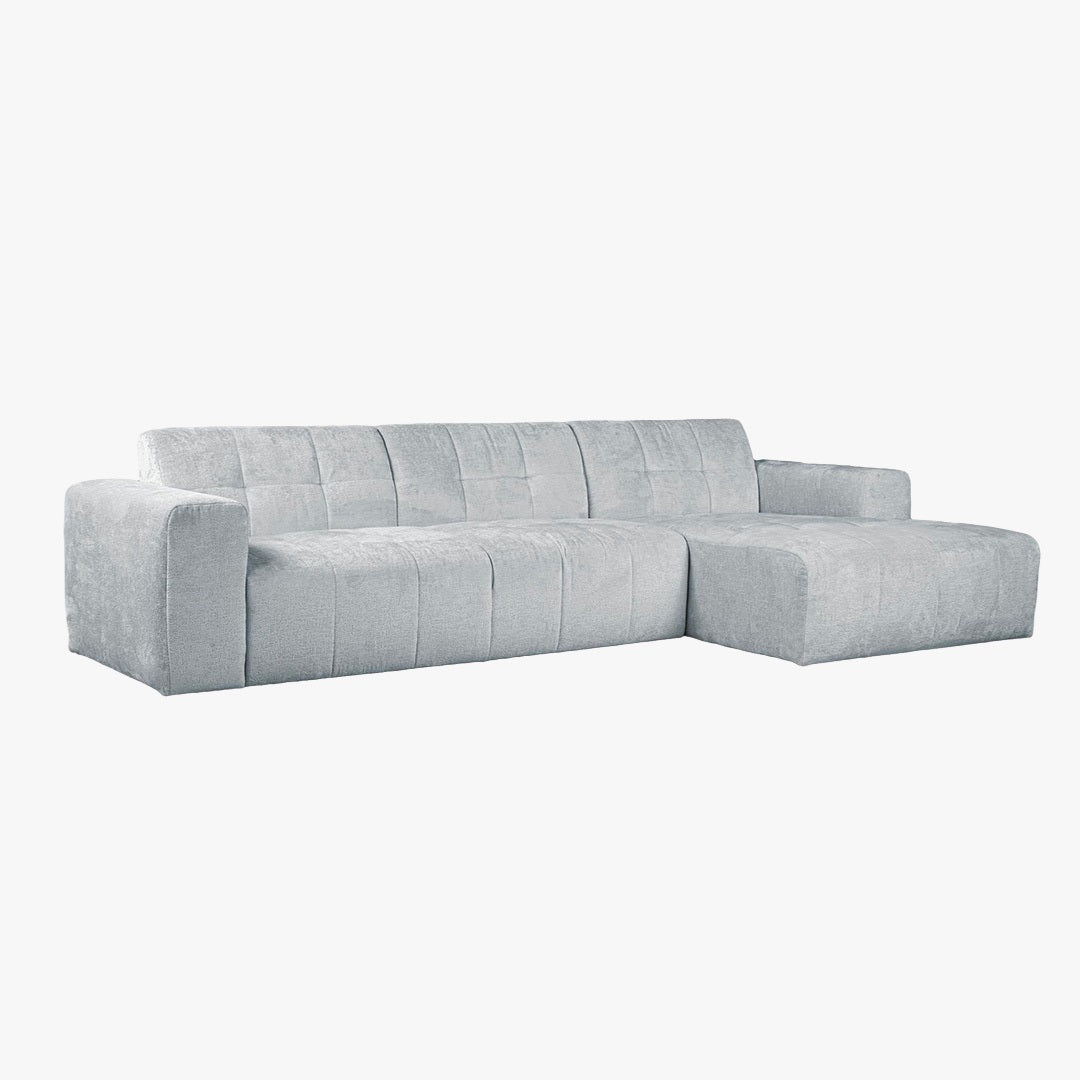 CYNDA Canapé d'angle en tissu capitonné gris - Angle droit