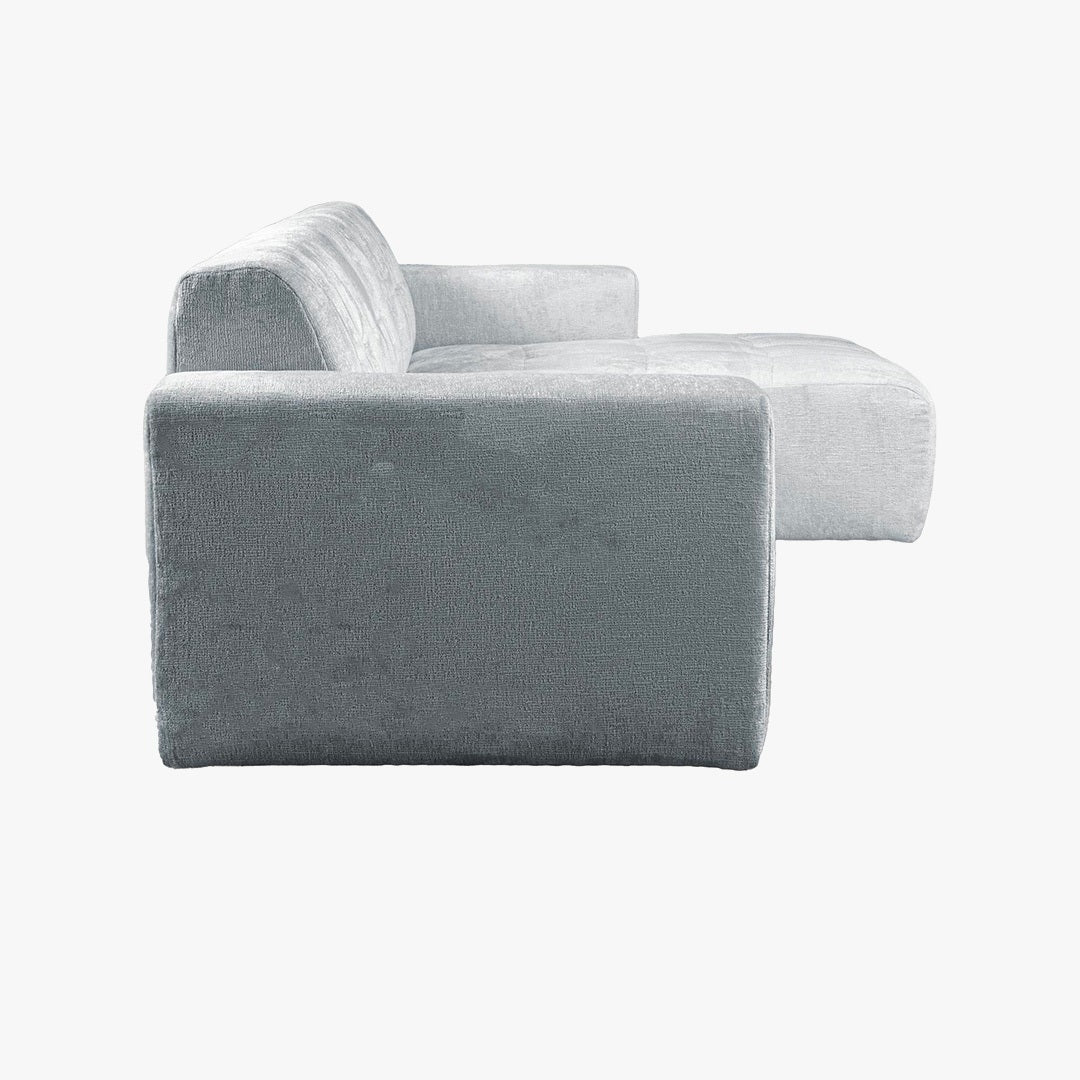 CYNDA Canapé d'angle en tissu capitonné gris - Angle droit