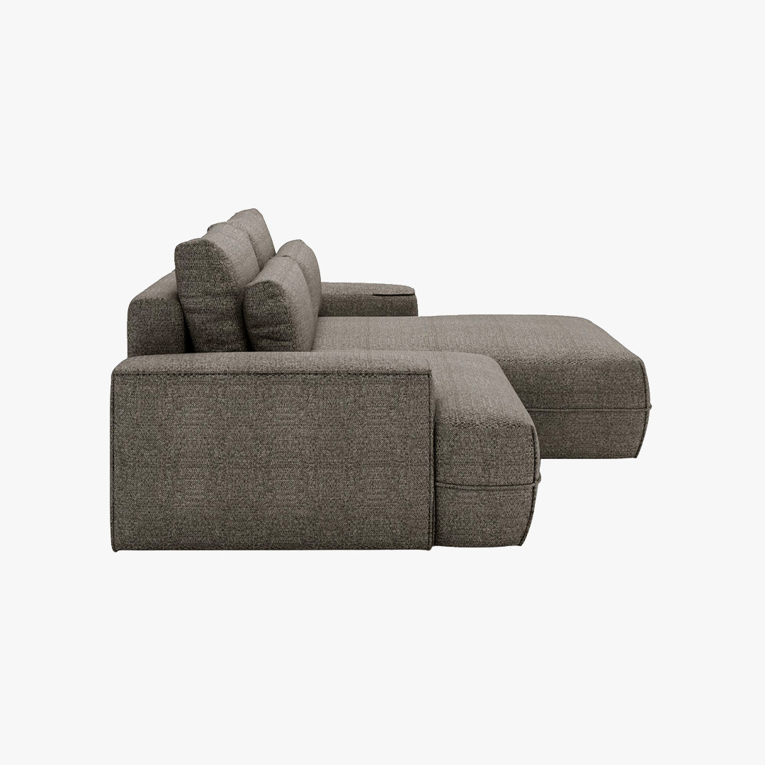 NOEMIA Canapé d'angle convertible avec coffre en tissu taupe - Angle droit