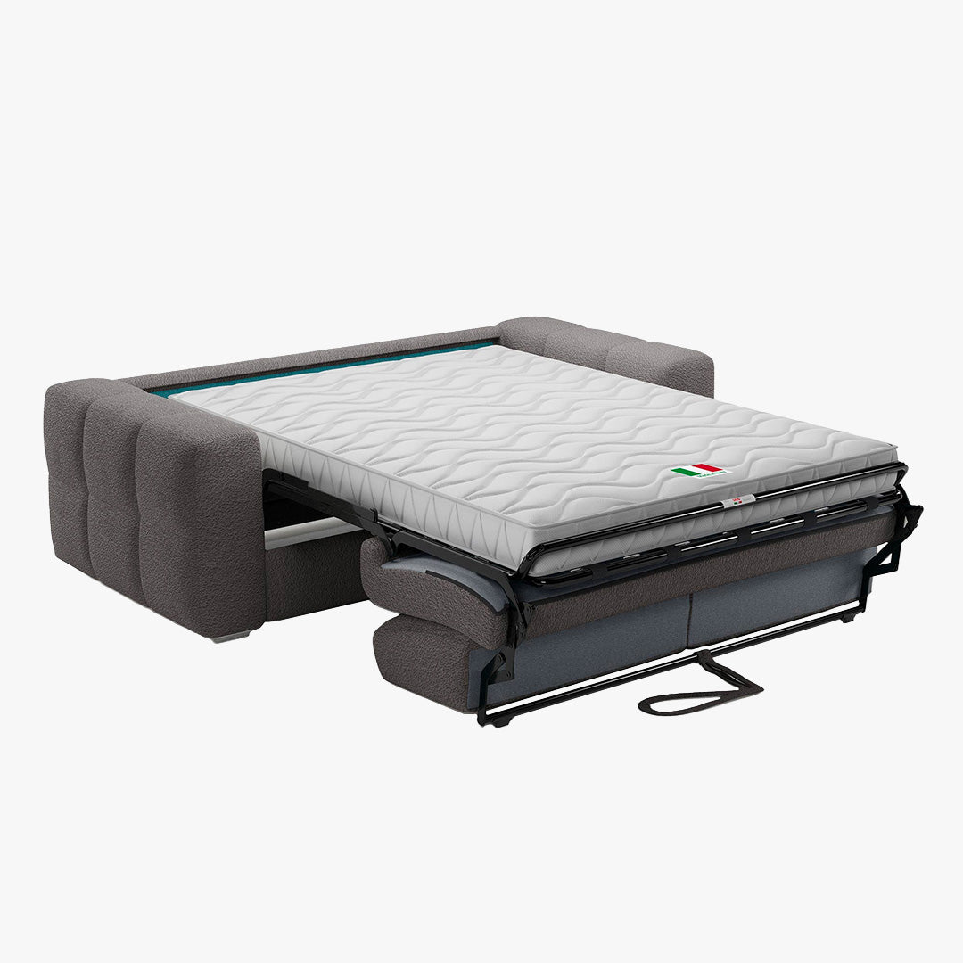 SAMINA Canapé 3 places convertible en tissu bouclette gris foncé matelas Memory 14 cm
