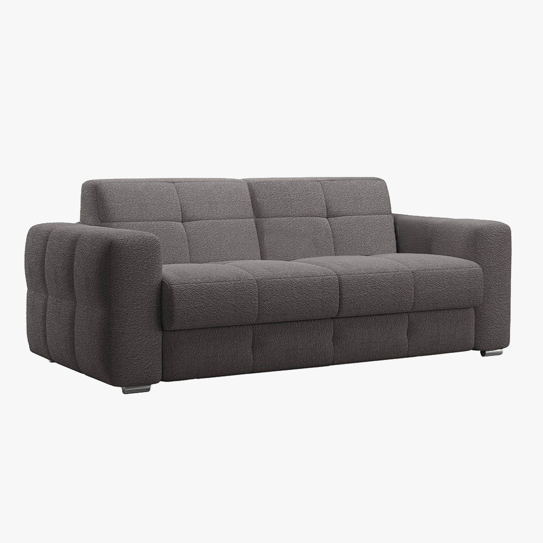 SAMINA Canapé 3 places convertible en tissu bouclette gris foncé matelas Memory 14 cm