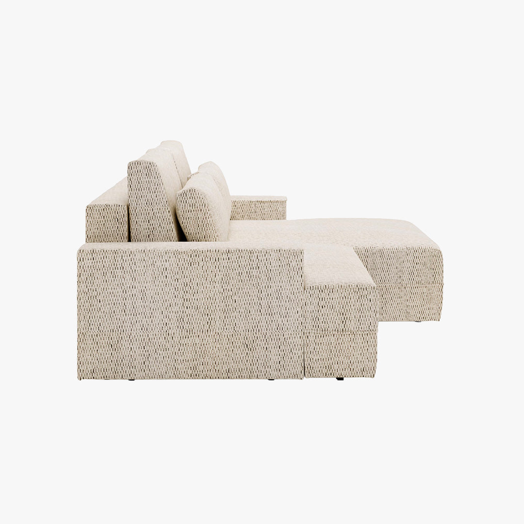 NOEMIA Canapé d'angle convertible avec coffre en tissu beige - Angle droit