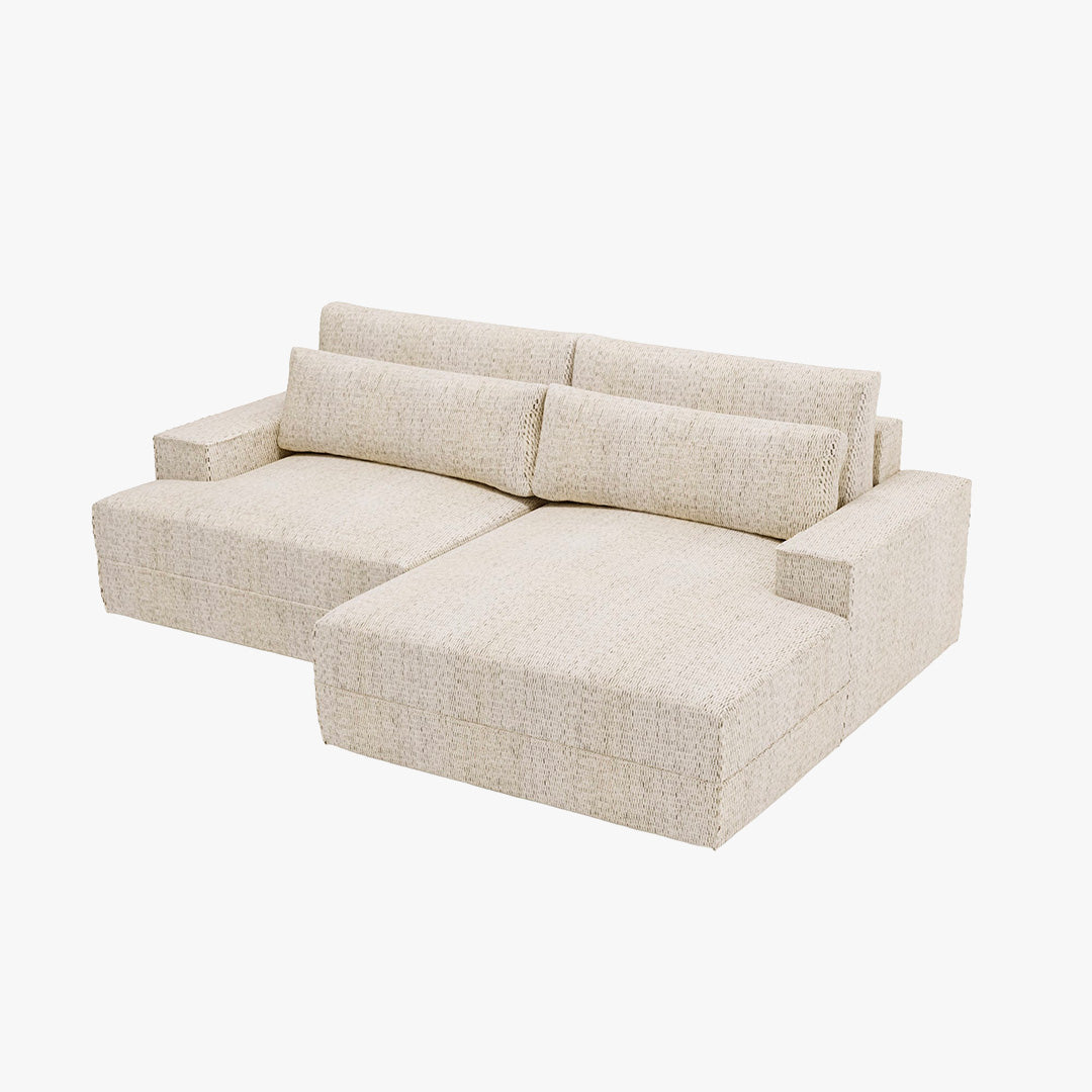 NOEMIA Canapé d'angle convertible avec coffre en tissu beige - Angle droit