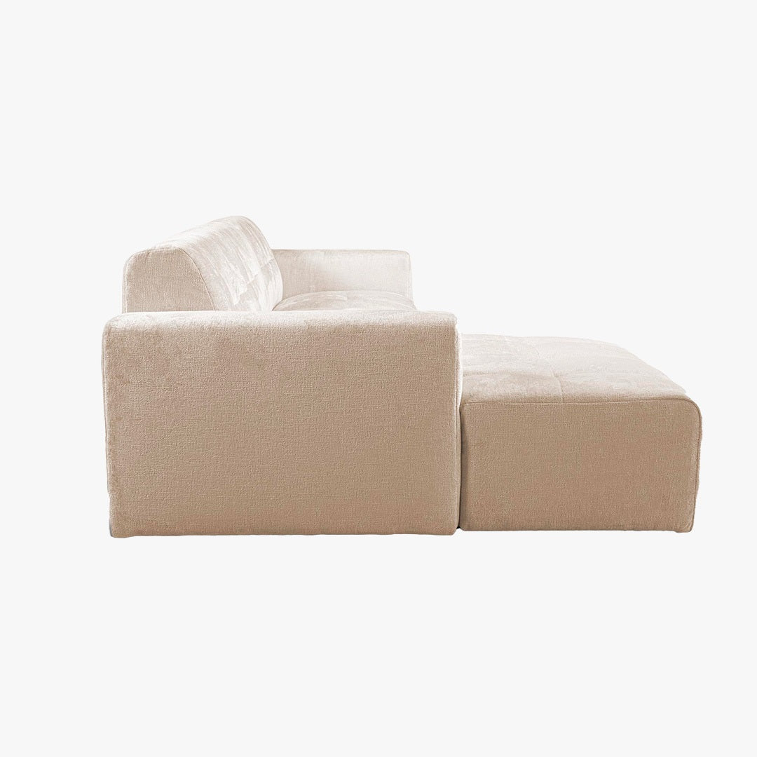 CYNDA Canapé d'angle en tissu capitonné beige - Angle gauche