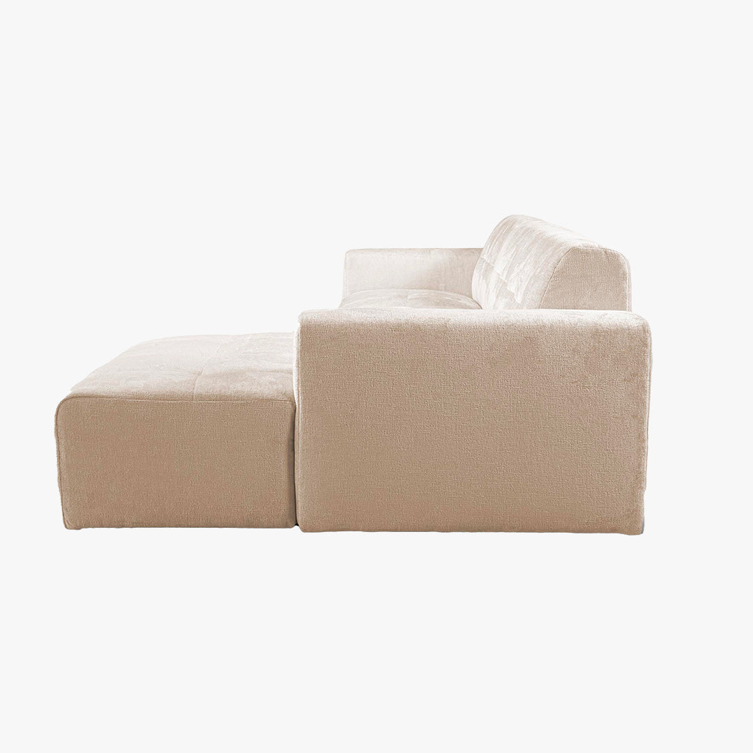 CYNDA Canapé d'angle en tissu capitonné beige - Angle droit