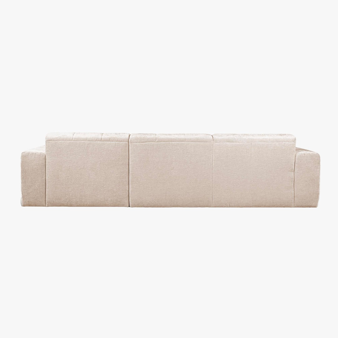 CYNDA Canapé d'angle en tissu capitonné beige - Angle gauche