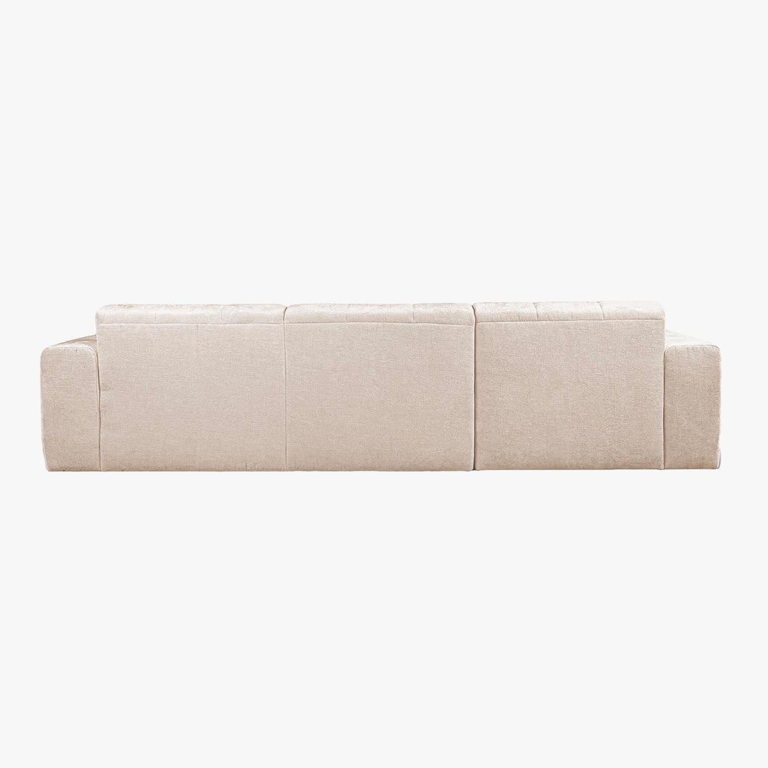 CYNDA Canapé d'angle en tissu capitonné beige - Angle droit