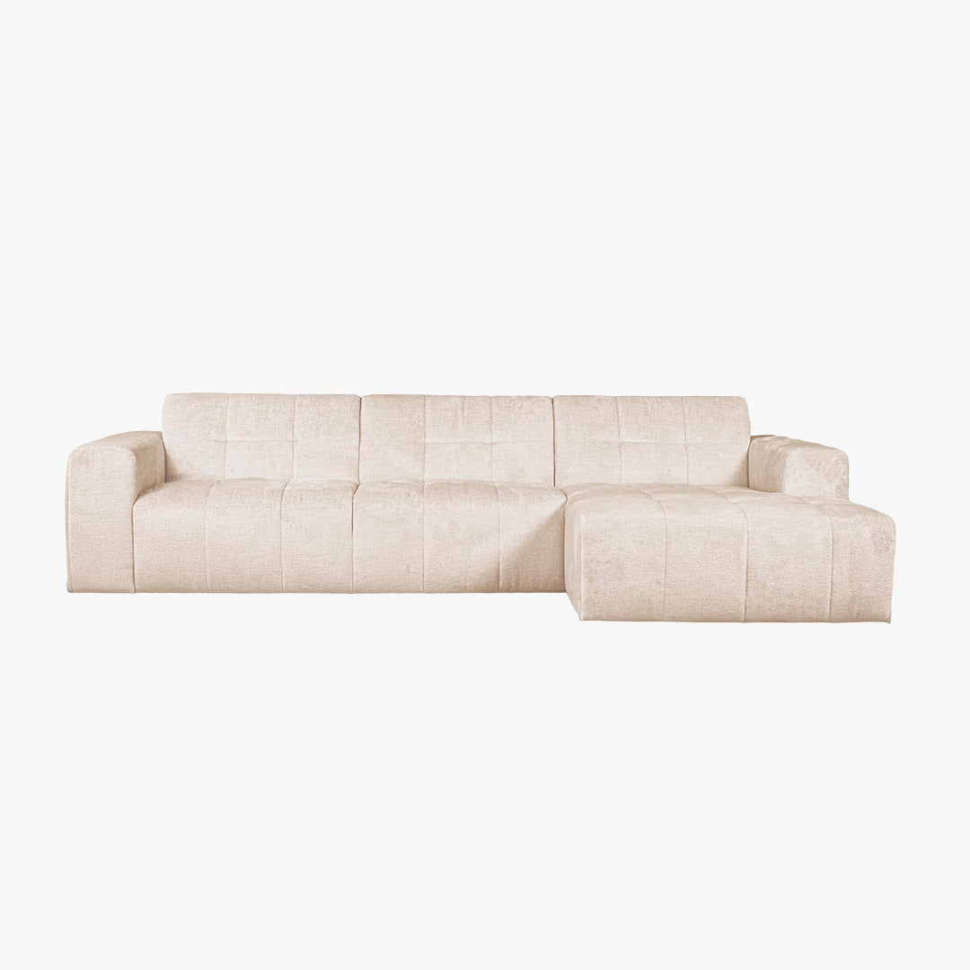 CYNDA Canapé d'angle en tissu capitonné beige - Angle droit