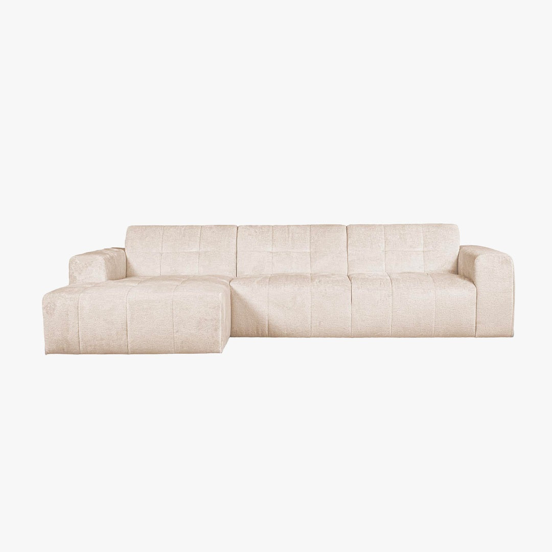 CYNDA Canapé d'angle en tissu capitonné beige - Angle gauche