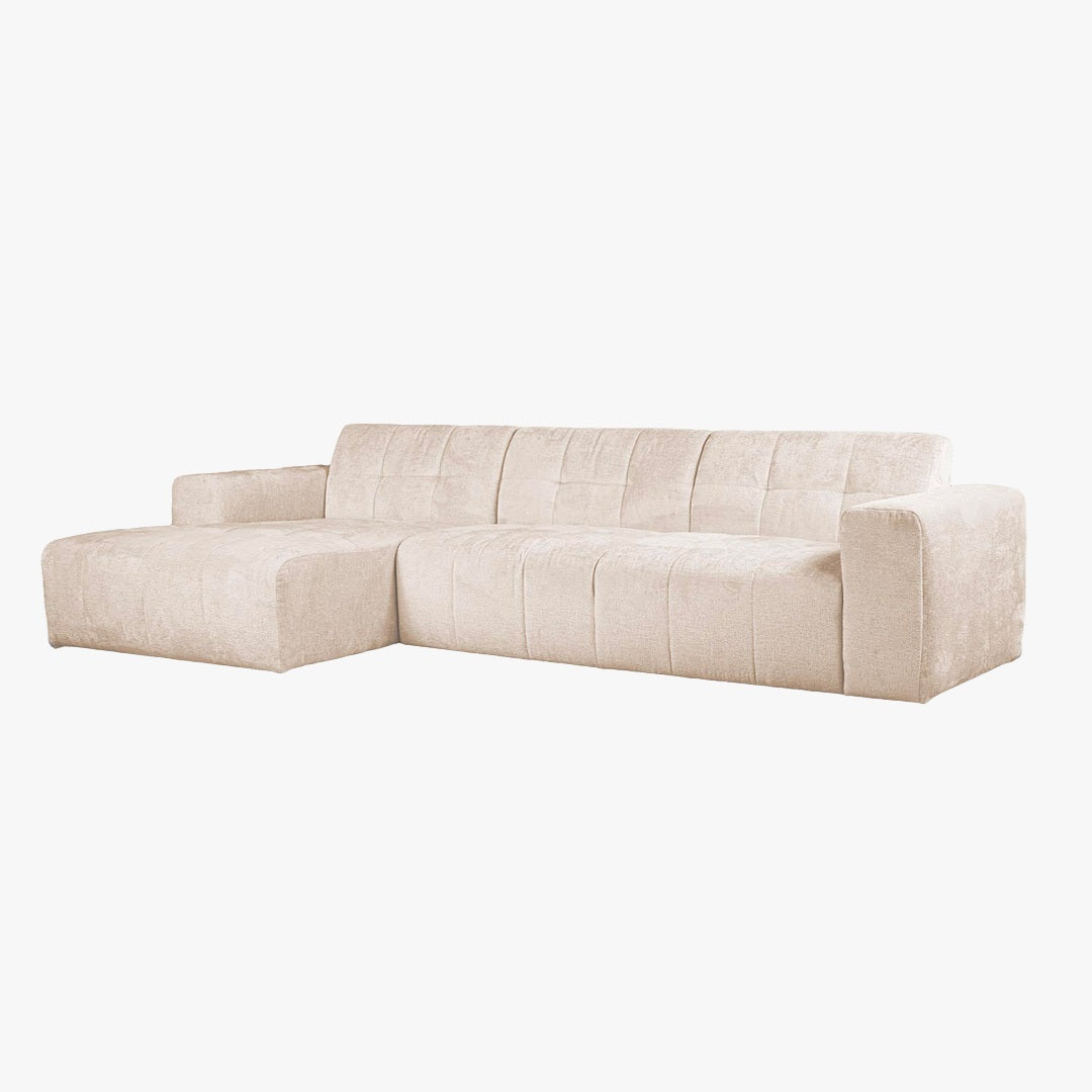 CYNDA Canapé d'angle en tissu capitonné beige - Angle gauche