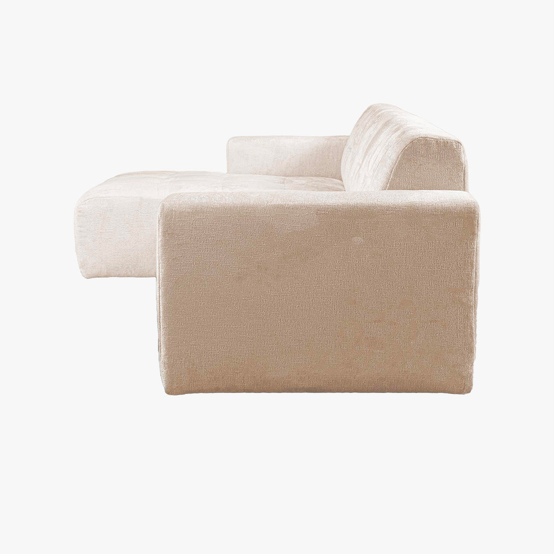 CYNDA Canapé d'angle en tissu capitonné beige - Angle droit