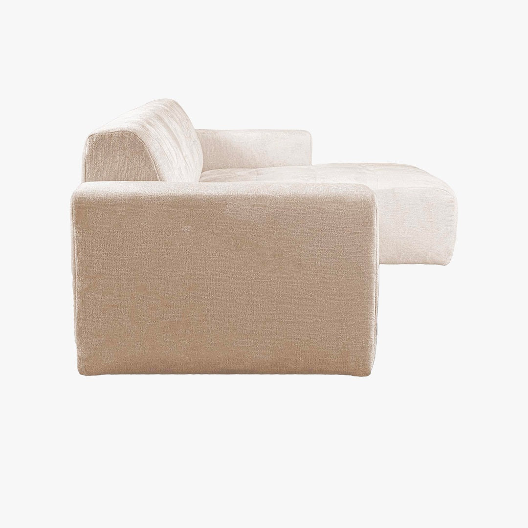 CYNDA Canapé d'angle en tissu capitonné beige - Angle gauche