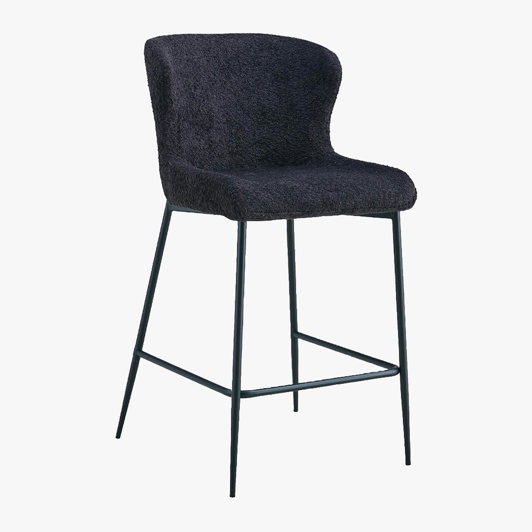AZEL Lot de 2 tabourets tissu bouclette gris anthracite piètement métal noir