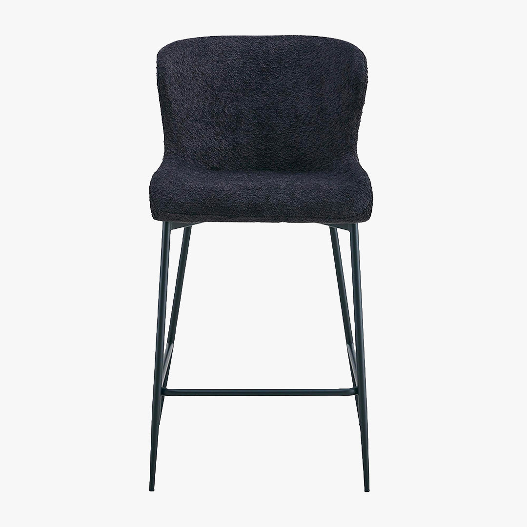 AZEL Lot de 2 tabourets tissu bouclette gris anthracite piètement métal noir
