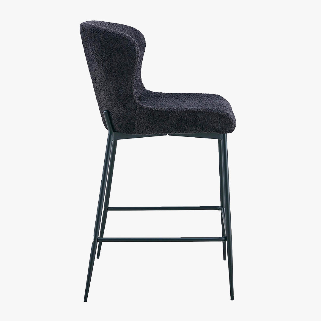 AZEL Lot de 2 tabourets tissu bouclette gris anthracite piètement métal noir
