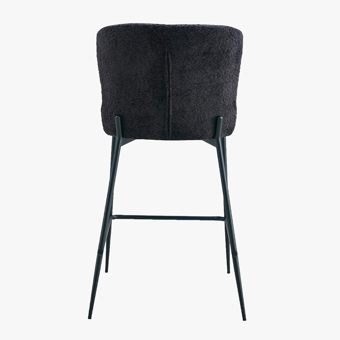 AZEL Lot de 2 tabourets tissu bouclette gris anthracite piètement métal noir
