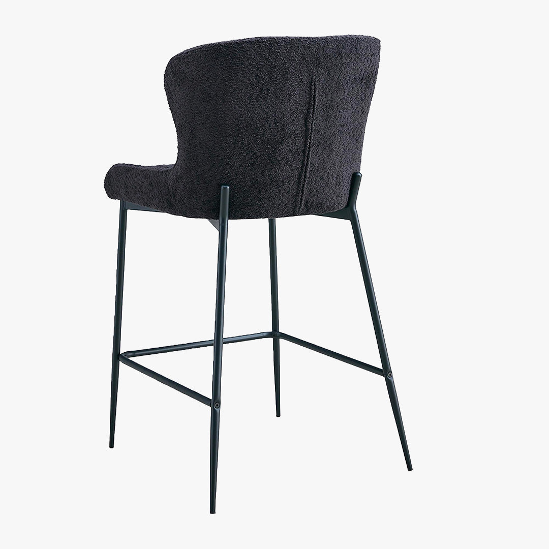 AZEL Lot de 2 tabourets tissu bouclette gris anthracite piètement métal noir