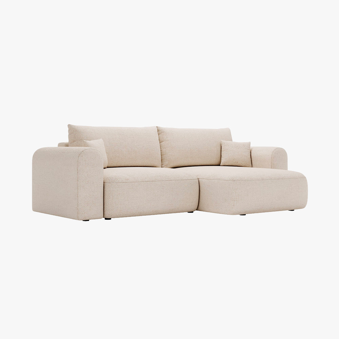 NIRA Canapé d'angle convertible réversible avec coffre en tissu beige
