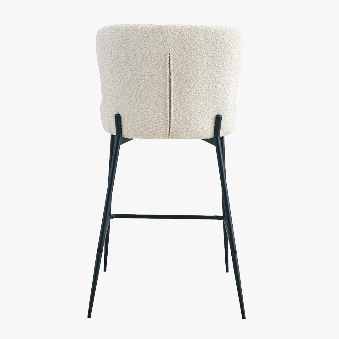 AZEL Lot de 2 tabourets tissu bouclette blanc écru piètement métal noir