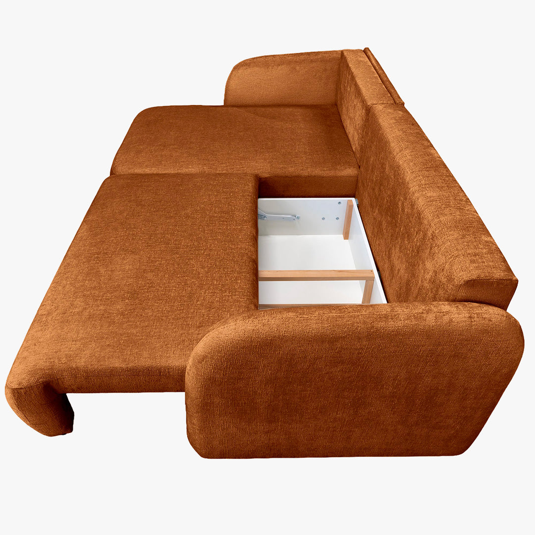 DRIXY Canapé d'angle convertible avec coffre en tissu orange - Angle gauche